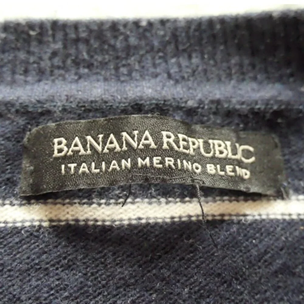 Banana Republic Sweater Lips Embroidery Women Navy stripes XS petite nautical - Picture 3 of 9